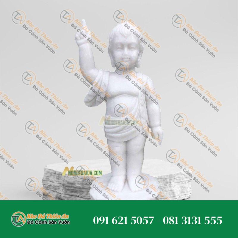 Tượng Thích Ca Sơ Sinh Bằng Đá Trắng Lục Yên 75cm – Tác Phẩm Điêu Khắc Tinh Xảo