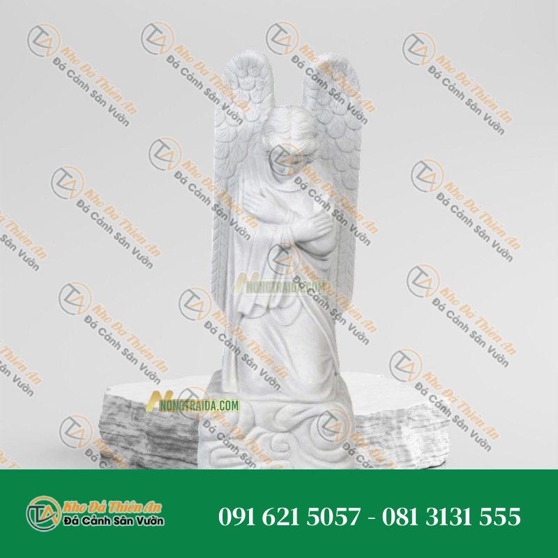 Tượng Thiên Thần Đá Trắng Quỳ Cầu Nguyện 110cm – Nét Đẹp Thiêng Liêng | Khodathienan.com