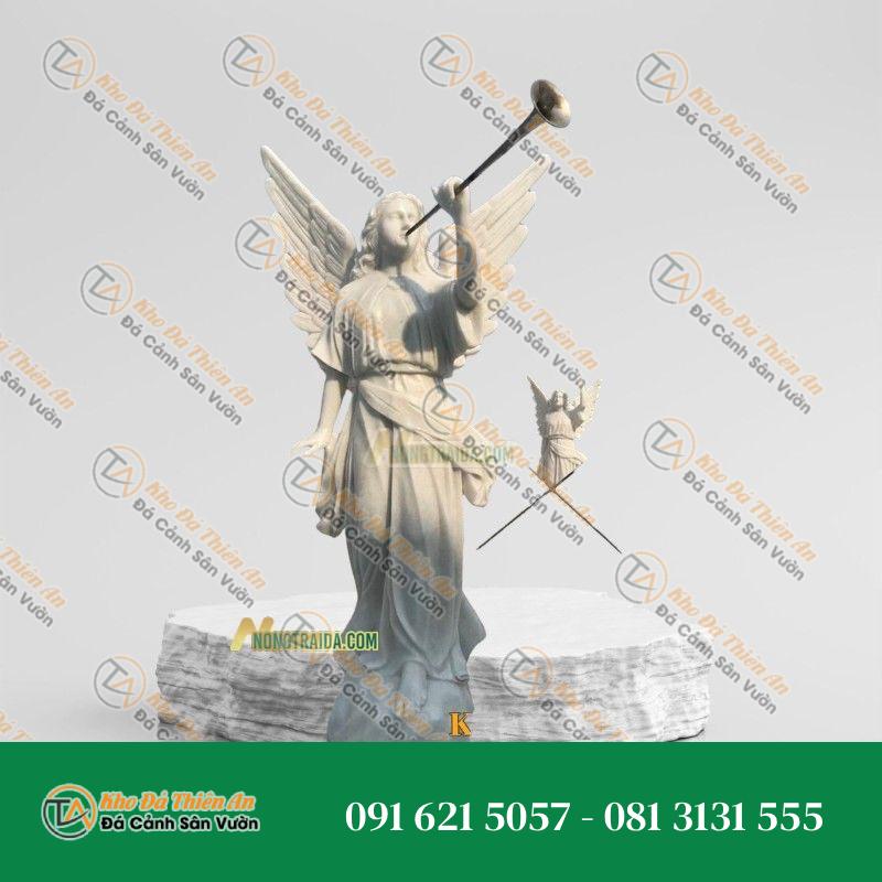 Tượng Thiên Thần Gabriel Thổi Loa Đá Trắng Muối 165cm – Khodathienan.com