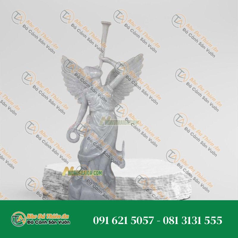 Tượng Thiên Thần Gabriel Thổi Loa Đá Trắng Vân Xám 185cm – Khodathienan.com