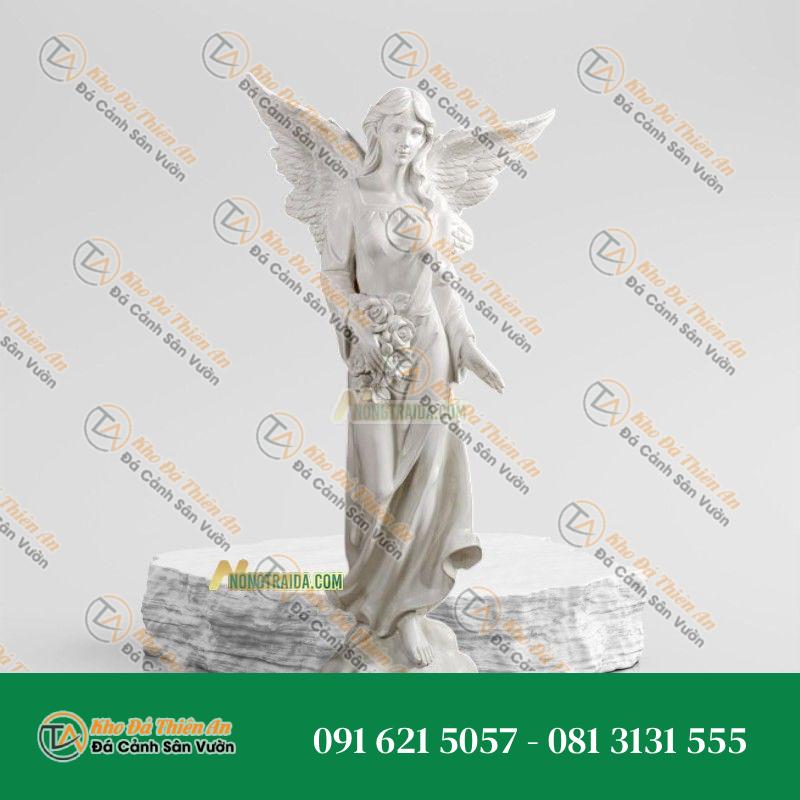 Tượng Thiên Thần Hoa Đá Trắng Vân Xám 166cm, Kiểu Dáng Tinh Tế | Khodathienan.com