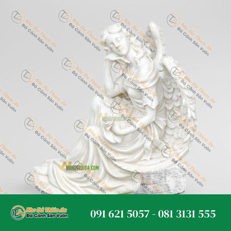 Tượng Thiên Thần Ngủ Bên Hoa Đá Cẩm Thạch 89cm – Nét Đẹp Dịu Dàng | Khodathienan.com