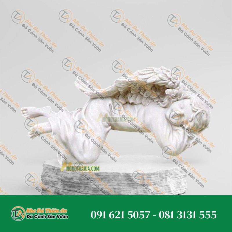 Tượng Thiên Thần Ngủ Nằm – Đá Trắng Cẩm Thạch 130cm – Kiểu Dáng Tinh Tế, Thanh Lịch | Khodathienan.com