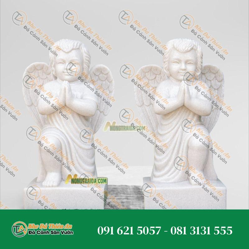 Tượng Thiên Thần Nhỏ Chắp Tay – Đá Trắng Muối 60cm – Kiểu Dáng Tinh Tế, Thanh Lịch | Khodathienan.com