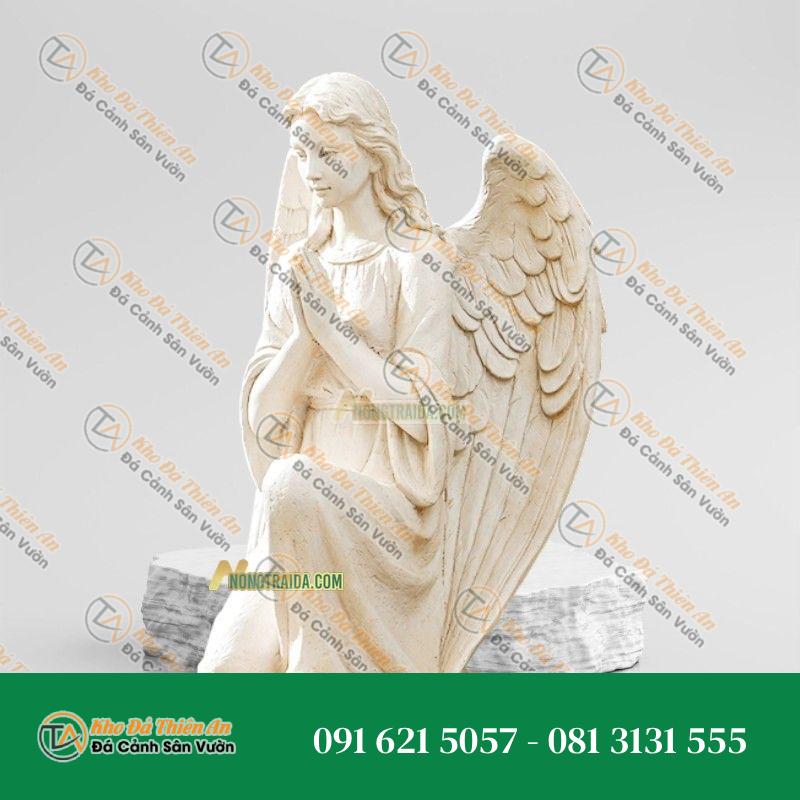 Tượng Thiên Thần Quỳ Cầu Nguyện Đá Vàng 132cm, Kiểu Dáng Tinh Tế | Khodathienan.com