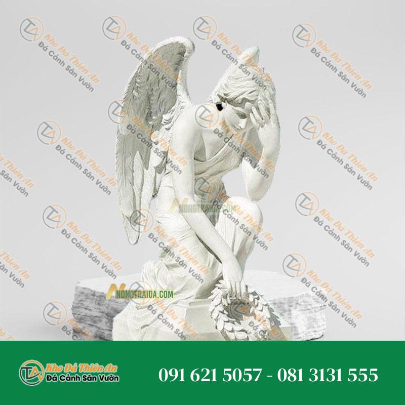 Tượng Thiên Thần Quỳ Gối Đá Trắng Vân 89cm – Nét Đẹp Thanh Khiết | Khodathienan.com