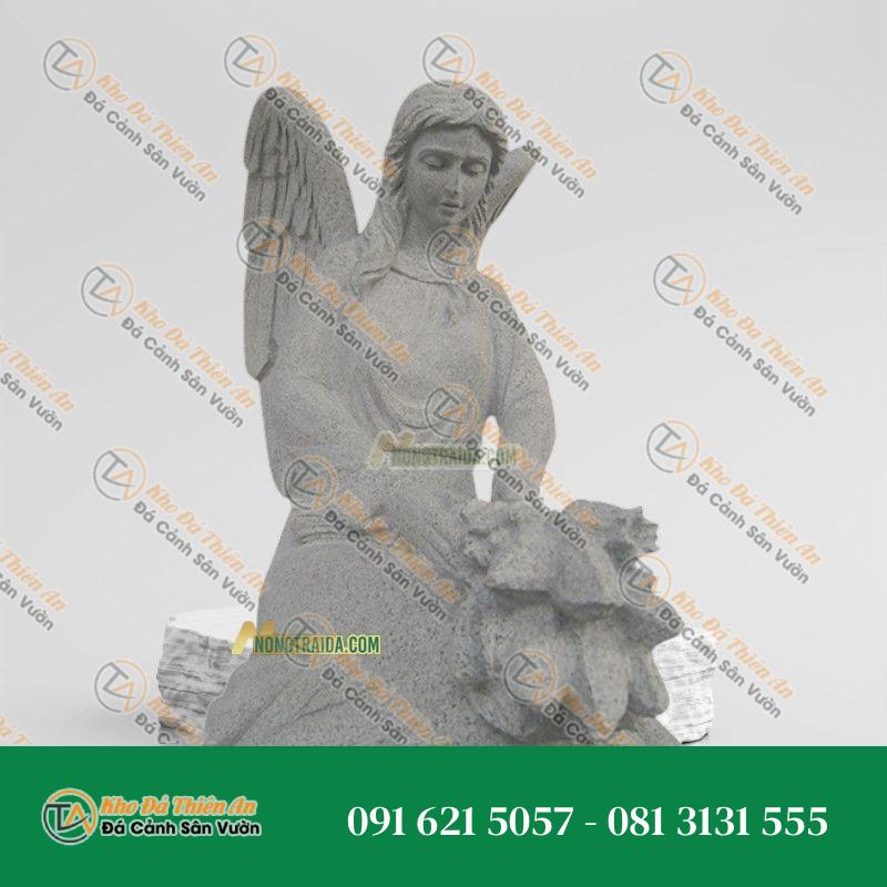 Tượng Thiên Thần Quỳ Gối Hoa Hồng Đá Granite Trắng – Nét Đẹp Tinh Khôi – Khodathienan.com