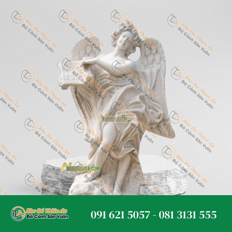 Tượng Thiên Thần Trắng Trí Sân Vườn Đá Trắng Sứ, Kiểu Dáng Cổ Điển | Khodathienan.com