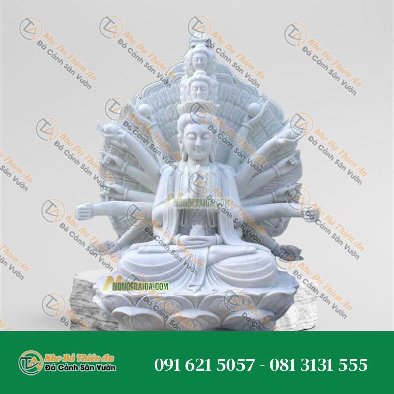 Tượng Thiên Thủ Thiên Nhãn Đá Trắng Vân 1.21M – Nét Đẹp Tinh Khôi – Khodathienan.com