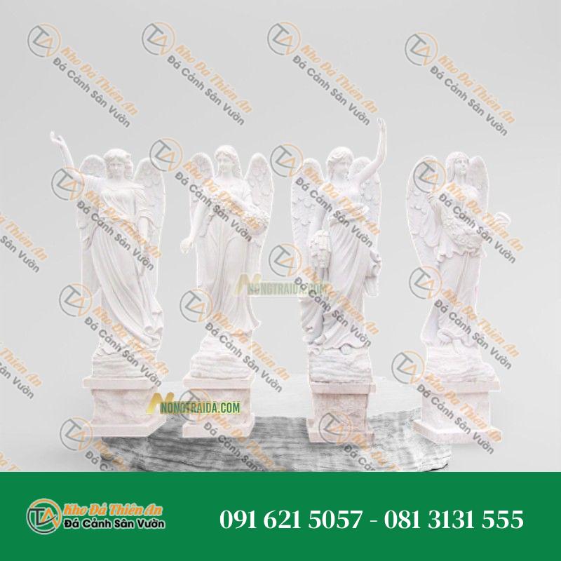 Tượng Thiếu Nữ Thiên Thần 4 Mùa Đá Trắng 166cm – Kiểu Dáng Độc Đáo – Khodathienan.com
