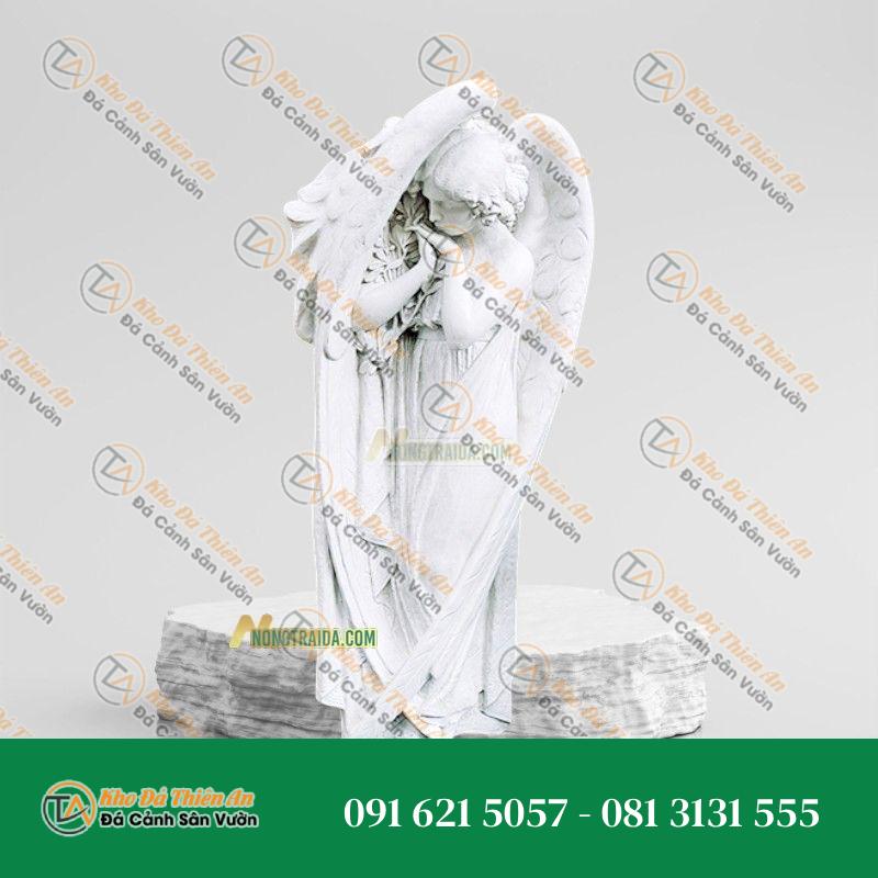 Tượng Thiếu Nữ Thiên Thần Treo Tường Đá Trắng 136cm – Trang Trí Không Gian Sang Trọng – Khodathienan.com