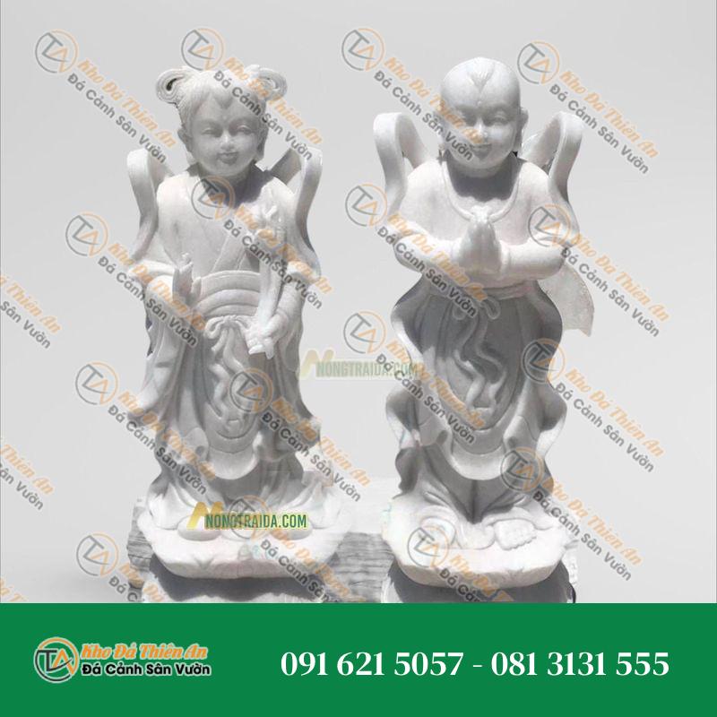 Tượng Tiên Đồng Ngọc Nữ Đá Cẩm Thạch Trắng 146cm – Kiệt Tác Nghệ Thuật – Khodathienan.com
