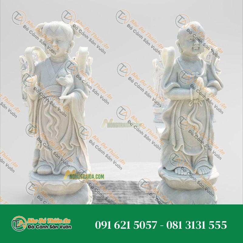 Tượng Tiên Đồng Ngọc Nữ Đá Cẩm Thạch Trắng 99cm – Nét Đẹp Tinh Tế | Khodathienan.com