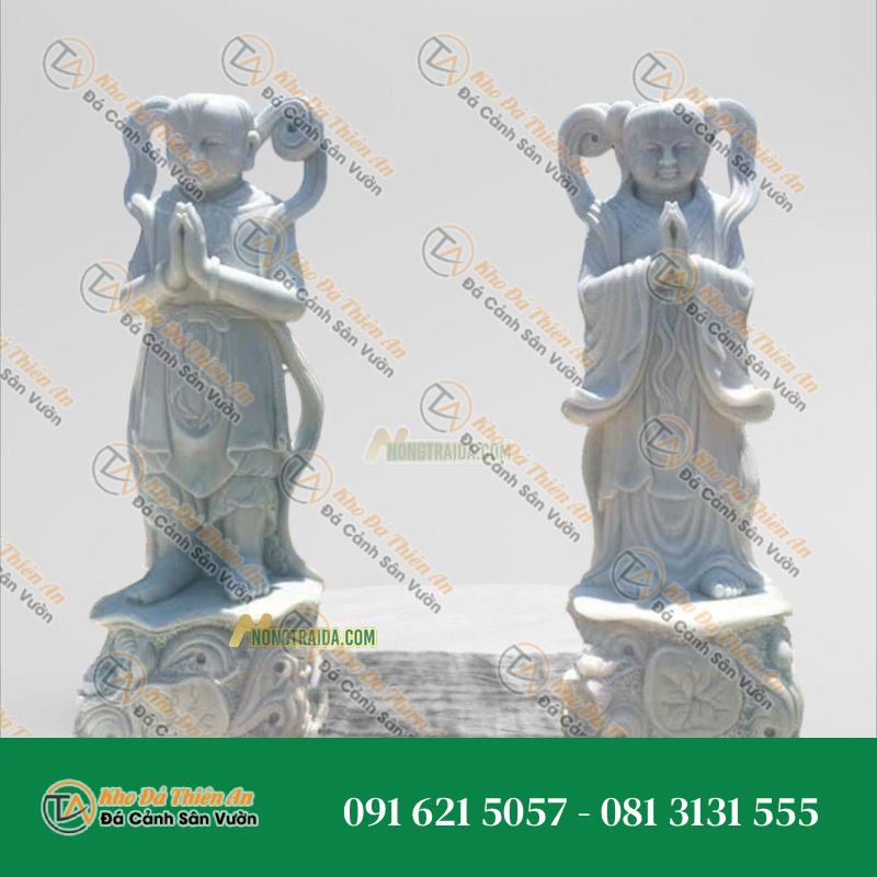Tượng Tiên Đồng Ngọc Nữ Đá Trắng Muối 113cm – Nét Đẹp Tinh Khôi – Khodathienan.com