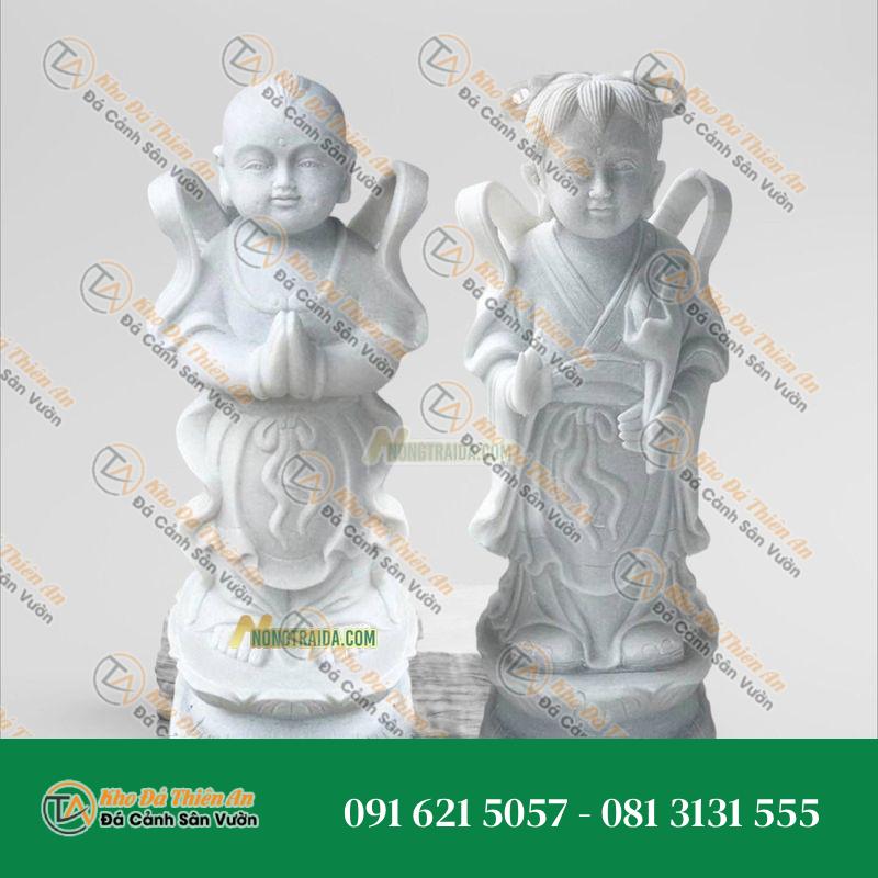 Tượng Tiên Đồng Ngọc Nữ Đá Trắng Ninh Bình 143cm, Kiểu Dáng Độc Đáo | Khodathienan.com