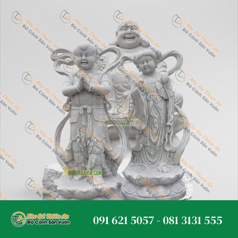Tượng Tiên Đồng Ngọc Nữ – Đá Trắng Xám 121cm – Phong Cách Cổ Điển, Uy Nghi | Khodathienan.com