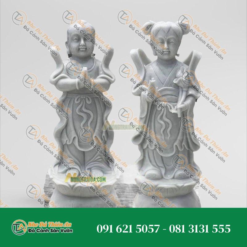 Tượng Tiên Đồng Ngọc Nữ Đá Trắng Xám 93cm – Kiểu Dáng Tinh Tế – Khodathienan.com