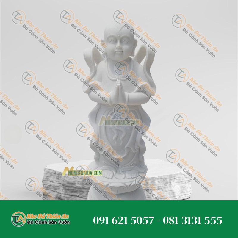 Tượng Tiểu Đồng Tử Đá Trắng Muối 75cm – Khodathienan.com