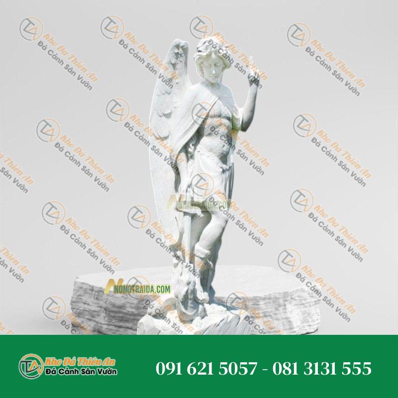 Tượng Tổng Lãnh Thiên Thần Micae Diệt Quỷ – Đá Trắng Cẩm Thạch 165cm – Kiểu Dáng Sang Trọng, Uy Nghi | Khodathienan.com