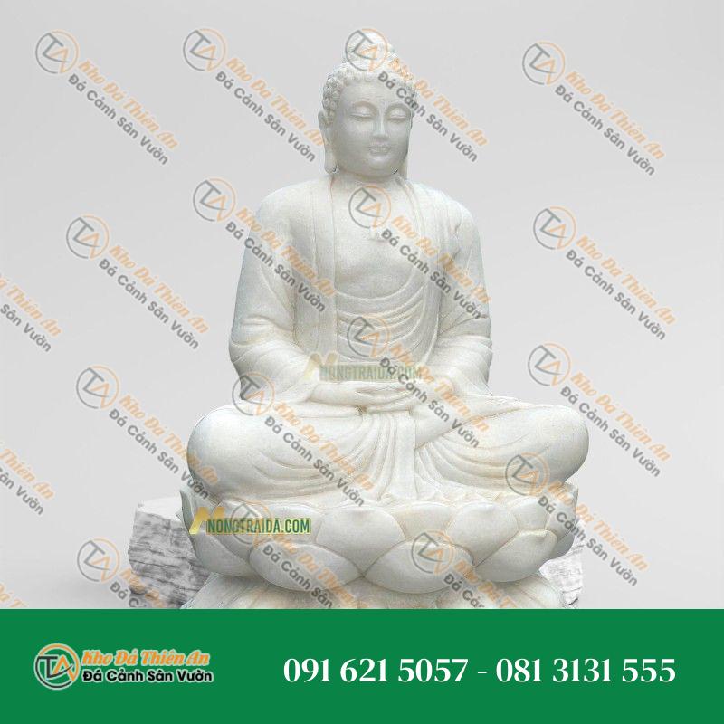 Tượng A Di Đà Ngồi – Đá Trắng Vân 82cm – Khodathienan.com