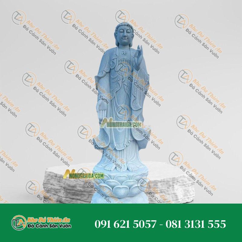 Tượng A Di Đà Phật Đứng Đá Trắng Cẩm Thạch 226cm, Kiểu Dáng Uy Nghi | Khodathienan.com