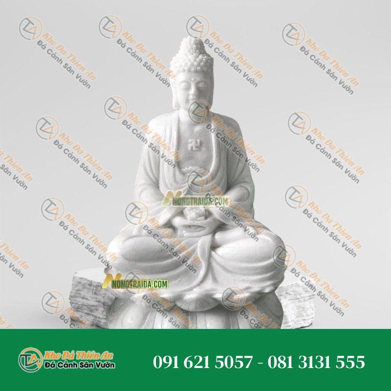 Tượng A Di Đà Phật Ngồi – Đá Trắng Xanh 84cm – Khodathienan.com