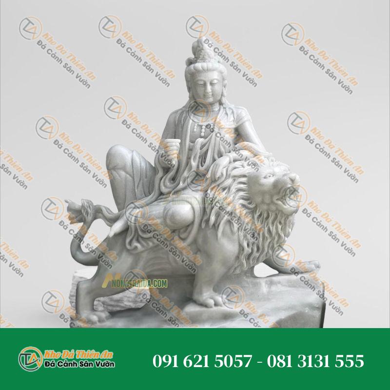 Tượng Văn Thù Bồ Tát – Đá Trắng Cẩm Thạch 136cm – Khodathienan.com