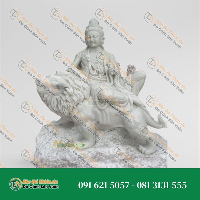 Tượng Văn Thù Bồ Tát – Đá Cẩm Thạch Trắng 147cm – Kiểu Dáng Uy Nghi, Thanh Lịch | Khodathienan.com