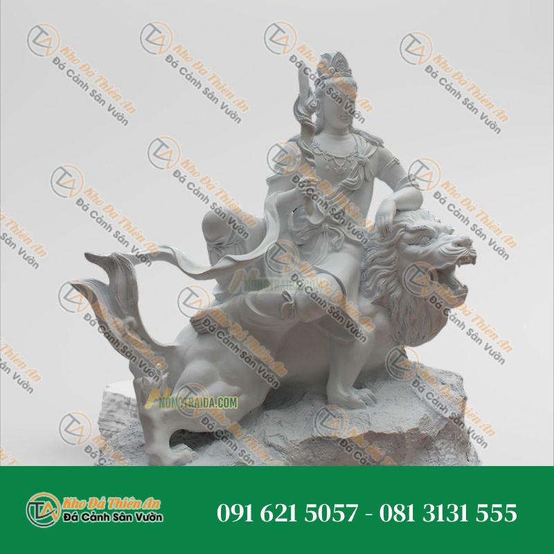 Tượng Văn Thù Bồ Tát Đá Cẩm Thạch Trắng 155cm – Kiêu Sa, Uy Nghi | Khodathienan.com