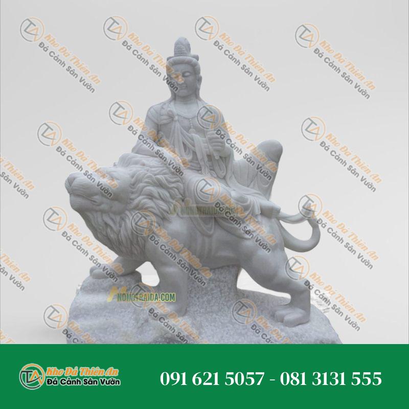 Tượng Văn Thù Bồ Tát Đá Trắng Nghệ An – 129cm – Mang Lại Trí Tuệ – Khodathienan.com