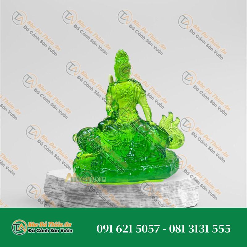 Tượng Văn Thù Bồ Tát Đá Lưu Ly Xanh 12.6cm, May Mắn, An Toàn Cho Xe | Khodathienan.com