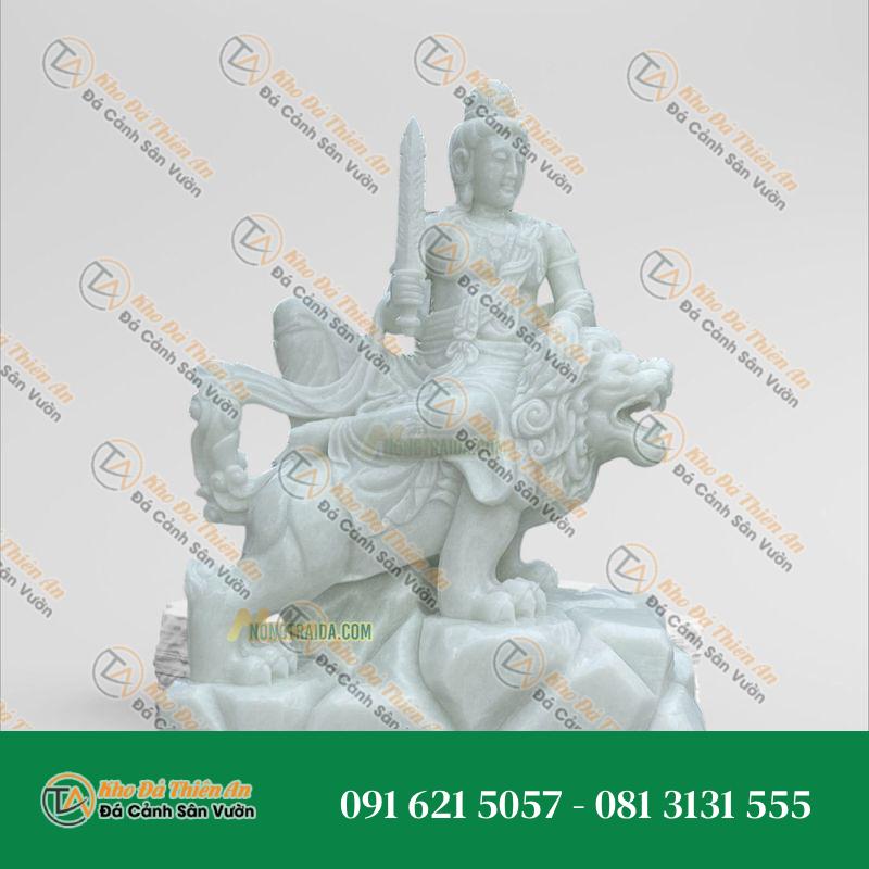 Tượng Văn Thù Sư Lợi Bồ Tát – Đá Trắng Xanh 139cm – Khodathienan.com