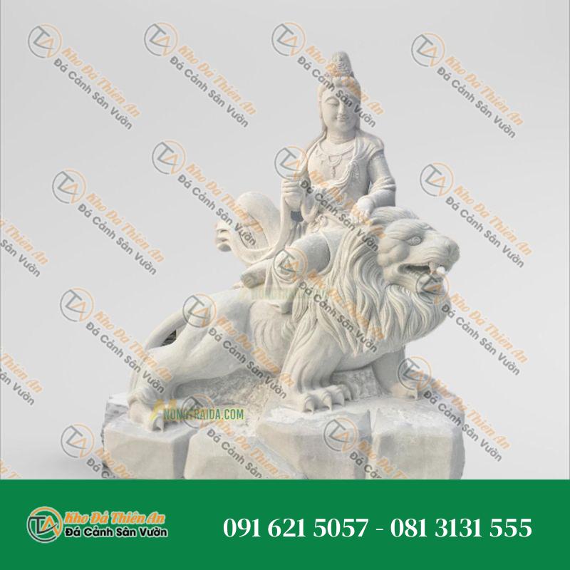 Tượng Văn Thù Sư Lợi Bồ Tát – Đá Trắng Xanh 158cm – Khodathienan.com