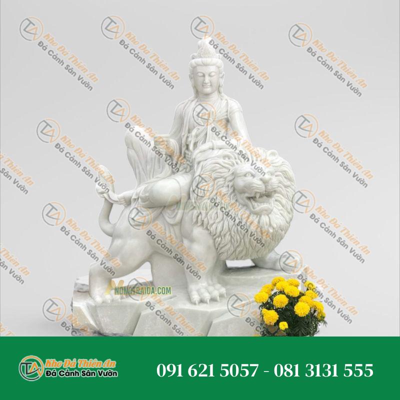 Tượng Văn Thù Sư Lợi Bồ Tát Đá Trắng Yên Bái – 136cm – Khodathienan.com