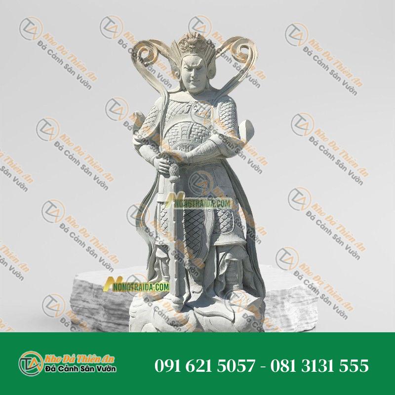 Tượng Vi Đà Tôn Thiên Hộ Pháp – Đá Trắng Xanh 188cm – Khodathienan.com