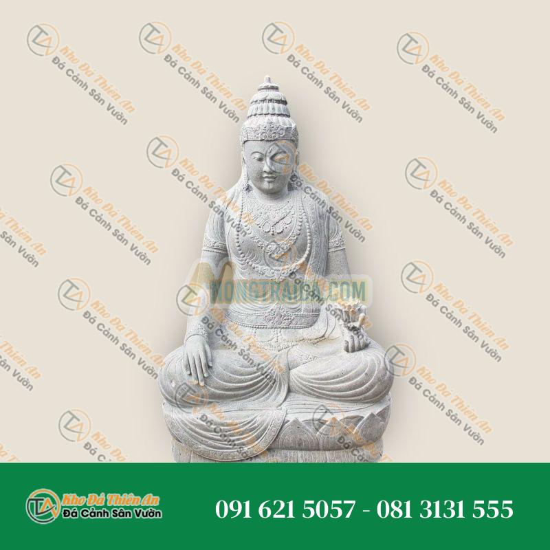 Tượng Vishnu Ngồi – Đá Cẩm Thạch – Giữ Hoa Sen – 176cm – Khodathienan.com