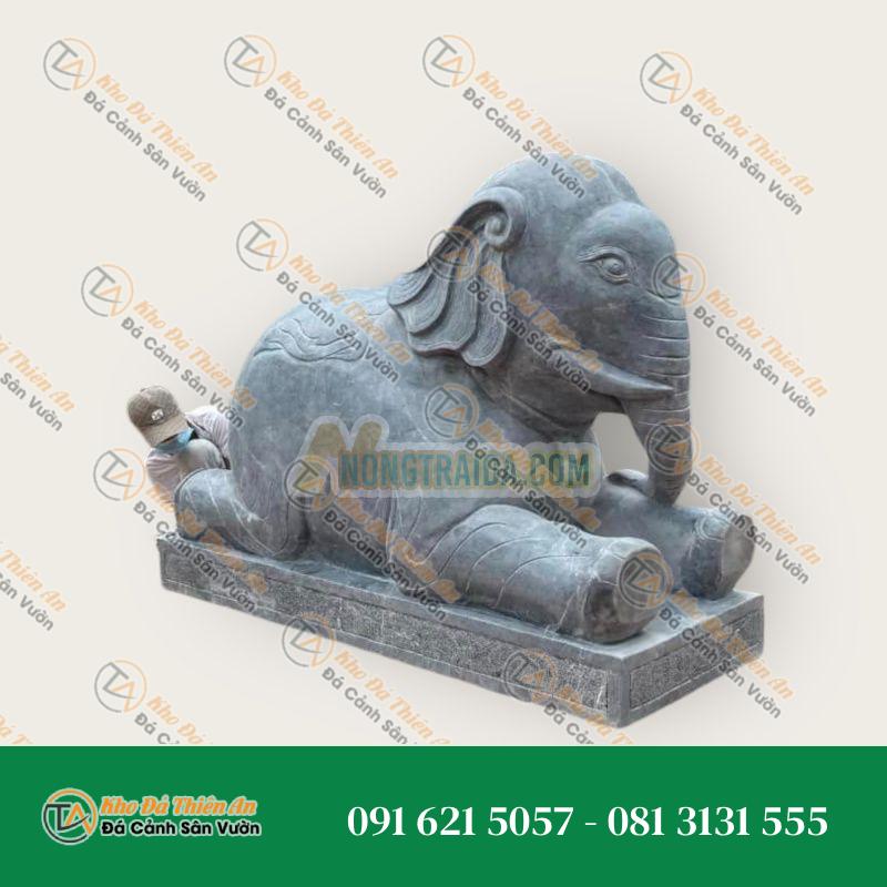 Tượng Voi Đá Quỳ – Cao 90cm – Đá Xanh Đen – Khodathienan.com
