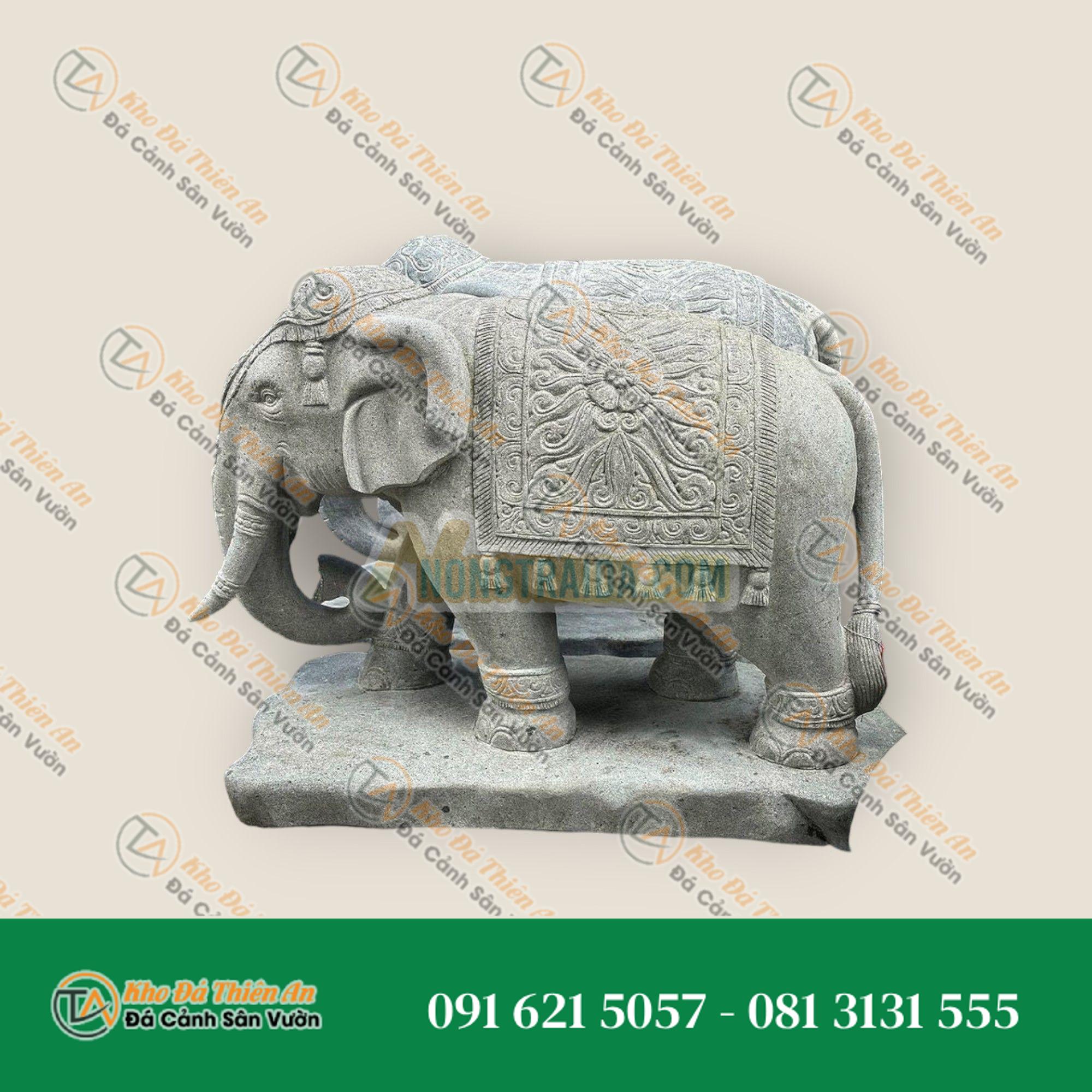Tượng Voi Diễu Hành Đá Núi Lửa Khắc Tay Indonesia 100cm, Kiệt Tác Nghệ Thuật | Khodathienan.com